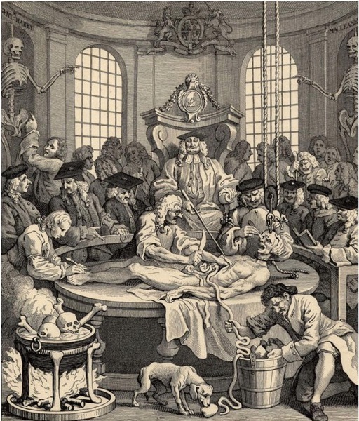 This image has an empty alt attribute; its file name is Surgeons-Hall-Hogarth-The-Reward-of-Cruelty-1751.jpg